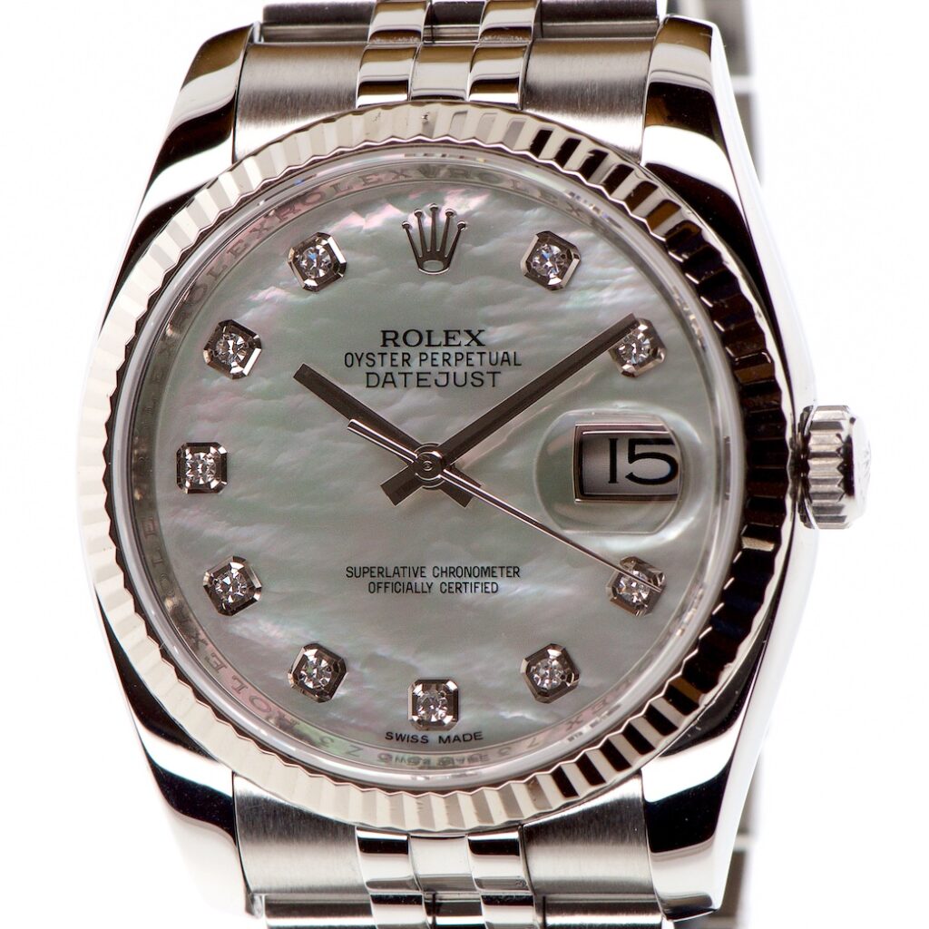 Rolex Date just 36mm 18k White Gold/Steel Mother of Peal Diamond Dial — photo 1