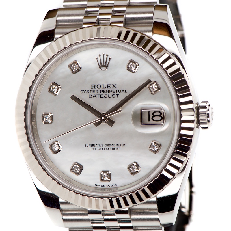 Rolex DateJust 41mm 18k White Gold/Steel Mother of Pearl Diamond Dial — photo 1